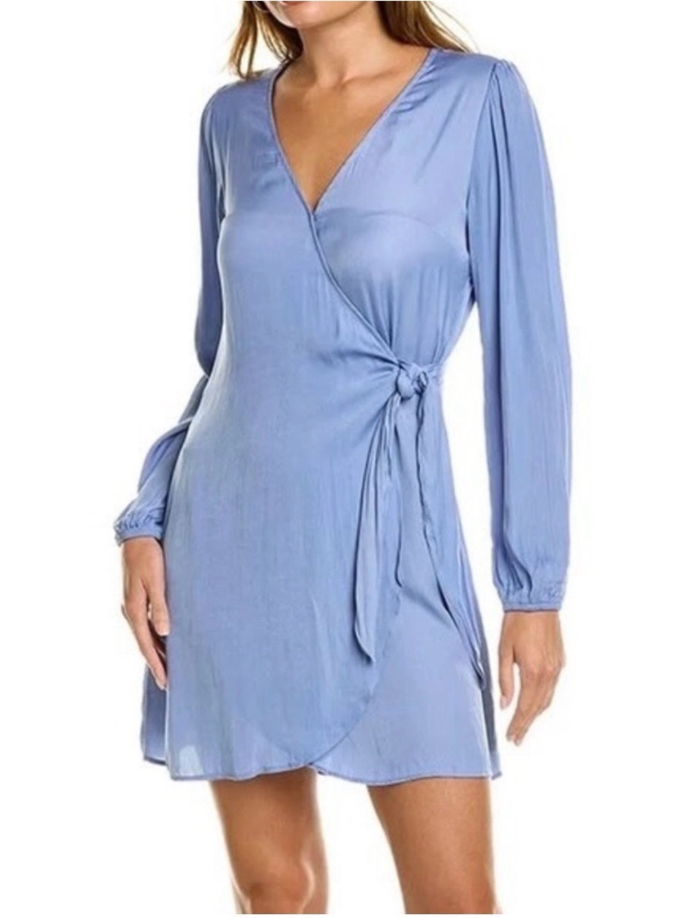 Socialite Light Blue Wrap Long-Sleeve Mini Dress